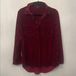 Velvet Heart Red Velour Pinstripe Button Down Shirt
